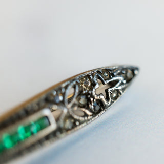 Vintage Art Deco Sterling Silver Green Glass With Faux Pearl Bar Brooch Pin