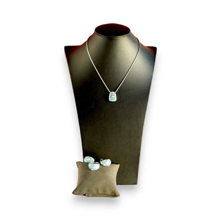 Turquoise Enamel and Pave Cubic Zirconia Sterling Silver Jewelry Set