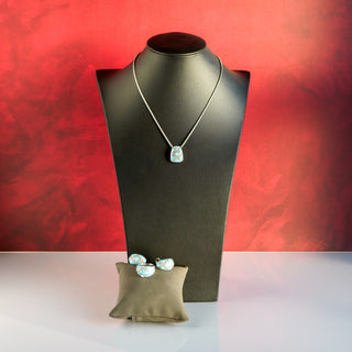 Turquoise Enamel and Pave Cubic Zirconia Sterling Silver Jewelry Set