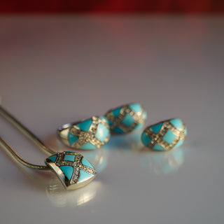 Turquoise Enamel and Pave Cubic Zirconia Sterling Silver Jewelry Set