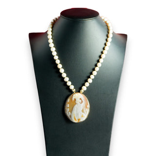 Vintage Cameo and Pearl Necklace by Fran Ridell Handcrafted Statement Jewelry
