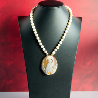 Vintage Cameo and Pearl Necklace by Fran Ridell Handcrafted Statement Jewelry