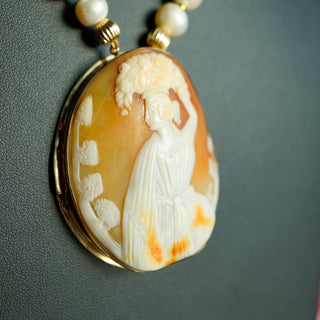 Vintage Cameo and Pearl Necklace by Fran Ridell Handcrafted Statement Jewelry