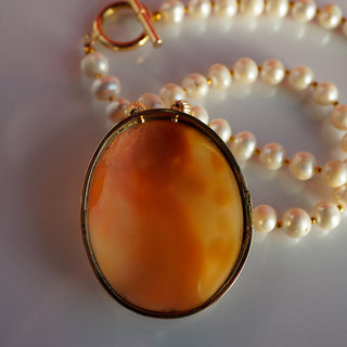 Vintage Cameo and Pearl Necklace by Fran Ridell Handcrafted Statement Jewelry