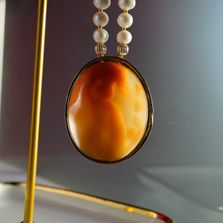 Vintage Cameo and Pearl Necklace by Fran Ridell Handcrafted Statement Jewelry