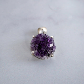 Sterling Silver Amethyst Druzy Pendant – 17mm