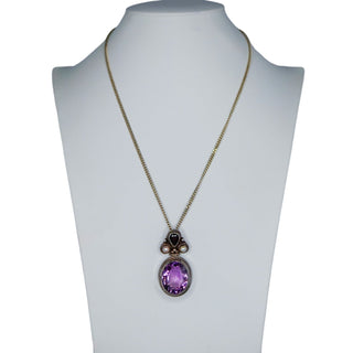 Sterling Silver Amethyst Garnet and Pearl Pendant Necklace 19 Inch