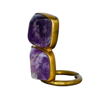 Artisan Brass Ring with Double Amethyst Stones – Size 7
