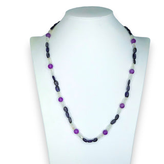 23 Inch Amethyst and Quartz Crystal Beaded Necklace with Silver Tone Toggle Clasp