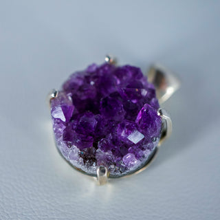 Sterling Silver Amethyst Druzy Pendant – 17mm
