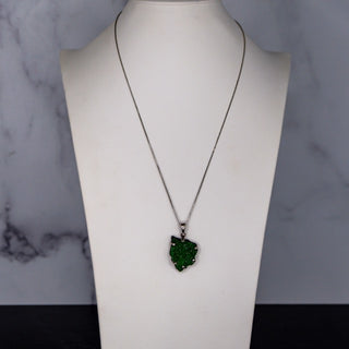Vintage Uvarovite Green Garnet Druzy Pendant on 20 Inch Sterling Silver Chain