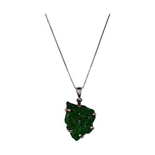 Vintage Uvarovite Green Garnet Druzy Pendant on 20 Inch Sterling Silver Chain