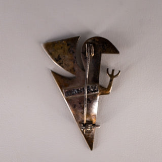 Antique Ecuador 900 Silver Green Chalcedony Roadrunner Brooch