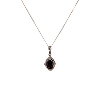 Sterling Silver Garnet Pendant Necklace with 15 Inch 925 Chain