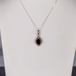 Sterling Silver Garnet Pendant Necklace with 15 Inch 925 Chain