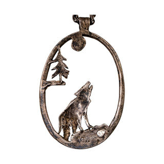 Wolf Howling at the Moon Necklace Pendant with 24 Inch Chain
