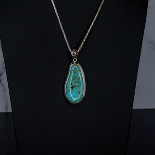 Sterling Silver Kingman Turquoise Teardrop Pendant Necklace