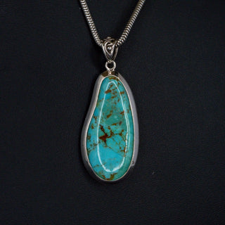 Sterling Silver Kingman Turquoise Teardrop Pendant Necklace
