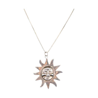 Silver Sun Pendant Necklace 2 Inch with 16 Inch Sterling Silver Chain