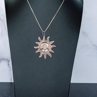 Silver Sun Pendant Necklace 2 Inch with 16 Inch Sterling Silver Chain