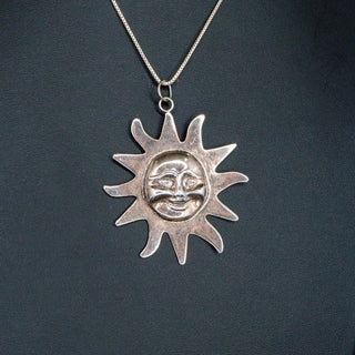 Silver Sun Pendant Necklace 2 Inch with 16 Inch Sterling Silver Chain
