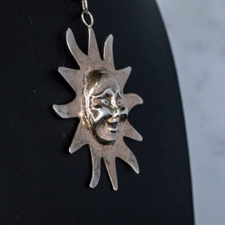 Silver Sun Pendant Necklace 2 Inch with 16 Inch Sterling Silver Chain