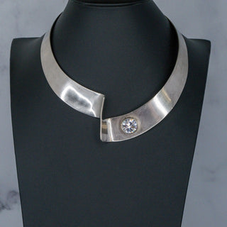 Sterling Silver Taxco Mexico 925 Collar Necklace with CZ TM572