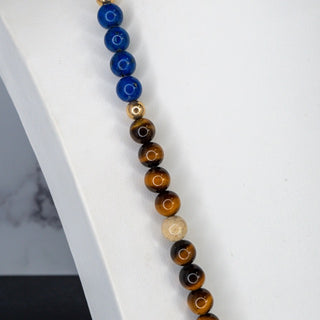 Lapis Lazuli Tigers Eye Cloisonne Bead Necklace 23 Inch Handmade Jewelry