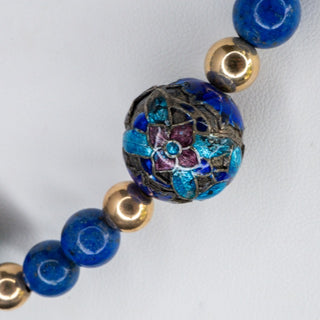 Lapis Lazuli Tigers Eye Cloisonne Bead Necklace 23 Inch Handmade Jewelry