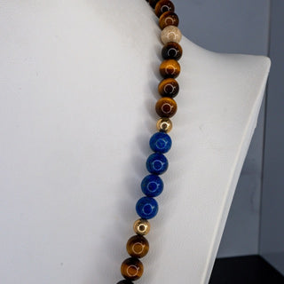 Lapis Lazuli Tigers Eye Cloisonne Bead Necklace 23 Inch Handmade Jewelry