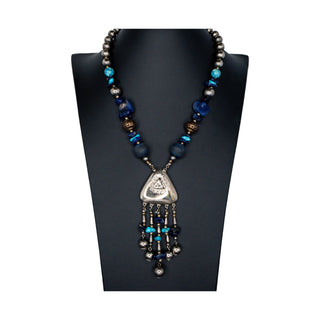 Vintage Carol Dauplaise Beaded Statement Necklace with Silver and Turquoise Accents