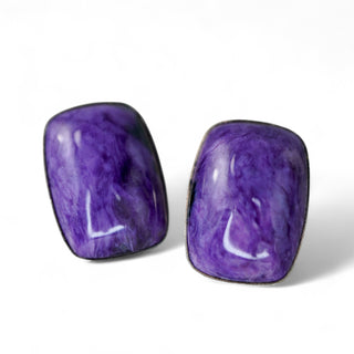 Charoite and Sterling Silver Post Earrings Handcrafted 925 Jewelry