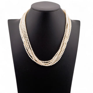 Vintage Multi-Strand Freshwater Pearl Necklace with Textured Leaf Clasp