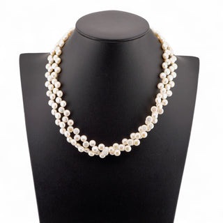 Vintage Double Strand Freshwater Pearl Necklace with Sterling Teardrop Clasp