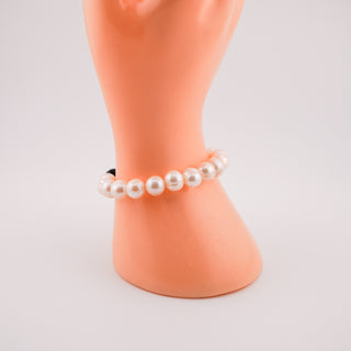 Pearl Faceted Black Glass Beads Stretch Bracelet  – Size 6”