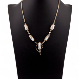 Sterling Silver & Keshi Pearl Artisan Necklace with Sculptural Heart Drop – 18”