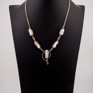 Sterling Silver & Keshi Pearl Artisan Necklace with Sculptural Heart Drop – 18”