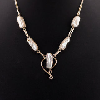 Sterling Silver & Keshi Pearl Artisan Necklace with Sculptural Heart Drop – 18”