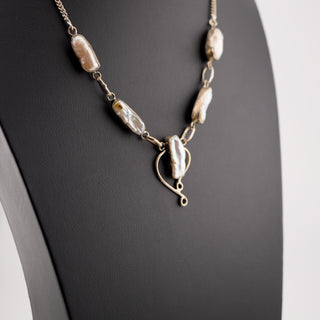 Sterling Silver & Keshi Pearl Artisan Necklace with Sculptural Heart Drop – 18”