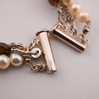 Sterling Silver Multi-Strand Bracelet with Labradorite & Freshwater Pearls – 9”