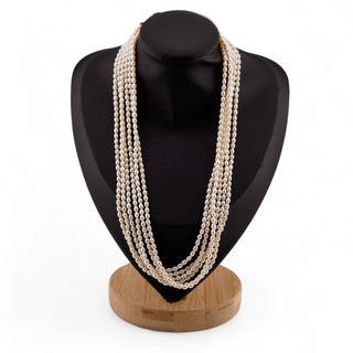 Vintage Multi-Strand Freshwater Pearl Necklace with Textured Leaf Clasp