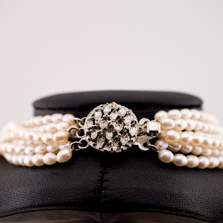 Vintage Multi-Strand Freshwater Pearl Necklace with Textured Leaf Clasp
