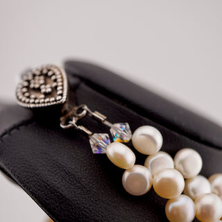 Vintage Double Strand Freshwater Pearl Necklace with Sterling Teardrop Clasp