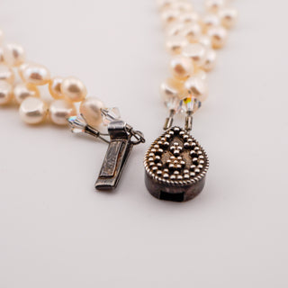 Vintage Double Strand Freshwater Pearl Necklace with Sterling Teardrop Clasp