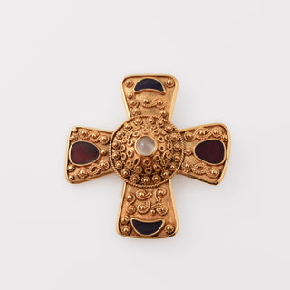 Vintage MMA Maltese Cross Brooch with Faux Gemstones and Pearl Center, Metropolitan Museum of Art