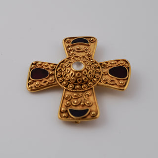Vintage MMA Maltese Cross Brooch with Faux Gemstones and Pearl Center, Metropolitan Museum of Art
