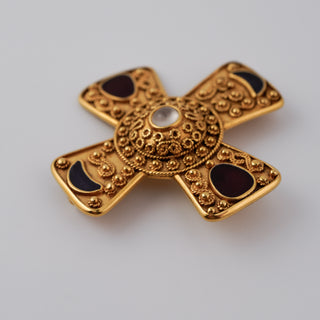 Vintage MMA Maltese Cross Brooch with Faux Gemstones and Pearl Center, Metropolitan Museum of Art