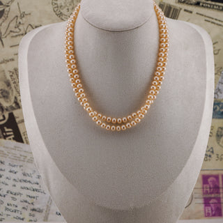 Vintage Double Strand Champagne Color Faux Pearl Choker - Elegant Necklace with Extender