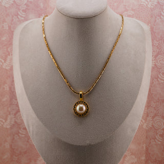 Vintage Roman Faux Pearl Halo Pendant on Monet Chain (20”)