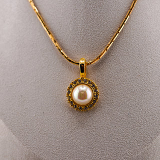 Vintage Roman Faux Pearl Halo Pendant on Monet Chain (20”)